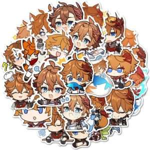 Genshin Impact Sticker Tartaglia Waterproof Laptop Skateboard Computer Cat Hat Stickers for Teens Kids Girls with Box (63 Pieces)