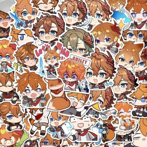 Genshin Impact Sticker Tartaglia Waterproof Laptop Skateboard Computer Cat Hat Stickers for Teens Kids Girls with Box (63 Pieces) - Image 2