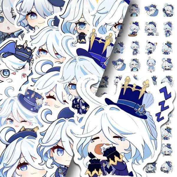 Genshin Impact Stickers Waterproof for Decal Laptop Water Bottle Car Cup Computer Guitar Skateboard Luggage Bike Bumper Gift Focalors Furina Q Version Stickers 56Pcs with Box - Image 4