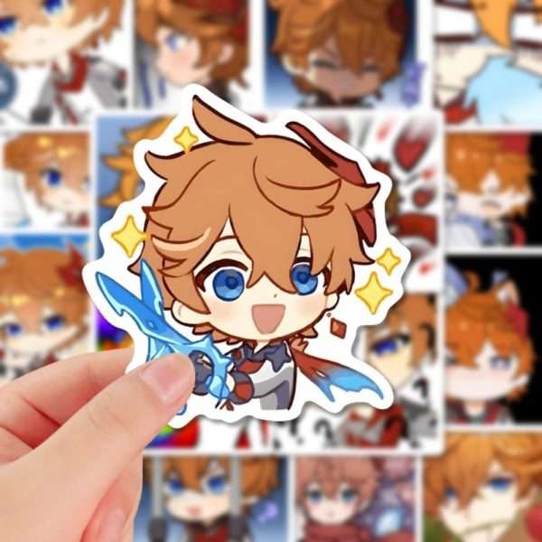 Genshin Impact Sticker Tartaglia Waterproof Laptop Skateboard Computer Cat Hat Stickers for Teens Kids Girls with Box (63 Pieces) - Image 5