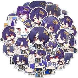 Honkai: Star Rail Role Stickers Argenti Waterproof Laptop Hydroflask Skateboard Computer Stickers for Teens Kids Girls with Box (Dr. Ratio 51 Pieces)